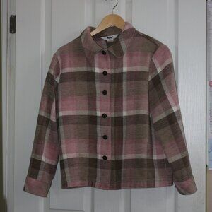 Alia Petites Plaid Button up Jacket Size 10P Pink/Rose/Brown/Cream